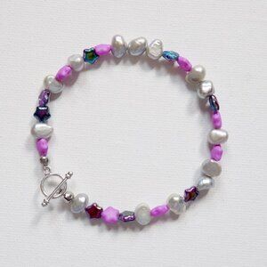 new! handmade beaded pearl bracelet stars celestial fairy pixie boho